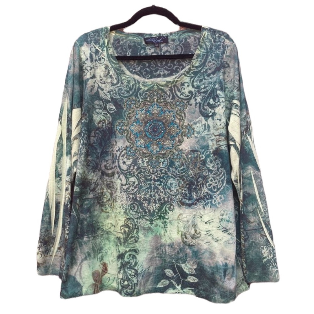AVENIDA AZUL Woman Sequin Detail Long Sleeve Top 2X
